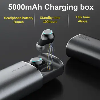 I-Øret Mini Bluetooth-Hovedtelefon med 5000mAh Power Bank til Mobiltelefon