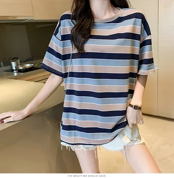 Rainbow stripe kvinder T-shirts 2020 Summer Harajuku-T-Shirt koreanske Toppe Kawaii Streetwear Camiseta Mujer L0728