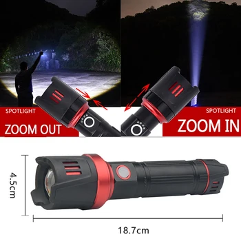 ZHIYU XHP90 LED Lommelygte Kraftig Super lysende Fakkel, Lys Zoom USB-Genopladelige Flash Lys, 5-Tilstand Camping Lantren Vandtæt