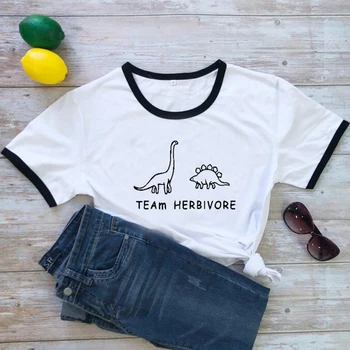 Team Planteædende Kvinder T-Shirt Vegetar Mode T-Shirts Veganer Gave Planteædende Shirt Dinosaur Shirt Plus Size Graphic Tee Shirt