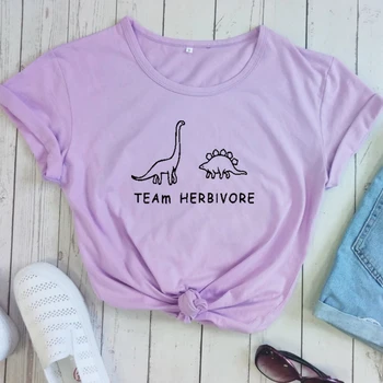 Team Planteædende Kvinder T-Shirt Vegetar Mode T-Shirts Veganer Gave Planteædende Shirt Dinosaur Shirt Plus Size Graphic Tee Shirt