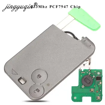 Jingyuqin 5pcs /masse Keyless Smart Card Fjernbetjeningen for Renault Laguna Espace PCF7947 Chip 433Mhz 2 Knapper Smart Fob