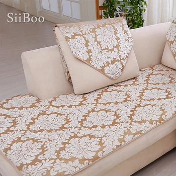 Europa style beige blomster jacquard terry klud sofa dække plys slipcovers til vinter canape capa para sofa SP3642 GRATIS FRAGT