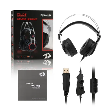 Redragon TALOS H601 GAMING HEADSET GAMER 7.1 USB-PC, PS4 Surround PRO Kabelbaseret Computer-Headset Med Hovedtelefoner, Mikrofon