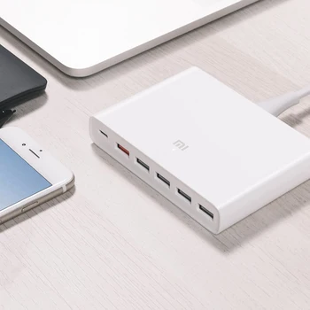 Xiaomi Mi USB-C 60W Oplader Type-C & USB-6 Porte-Output-Dual QC 3.0 Hurtig Oplader 18W x 2 + 24W (5V=2.4 EN MAX) Til Smart Phone