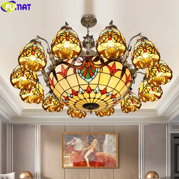 FUMAT Tiffany Barok Stil med Lysekroner Multi Hoveder Farvet Glas Hængende lampe, Havfruer Frame Hus, Indretning, Kunst LED-Lamper