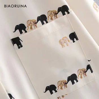 BIAORUINA Kvinders Elefant Udskrivning af Enkelt-Breasted Løs Casual Skjorte Turn-down Krave langærmet Shirts Mode Bluse