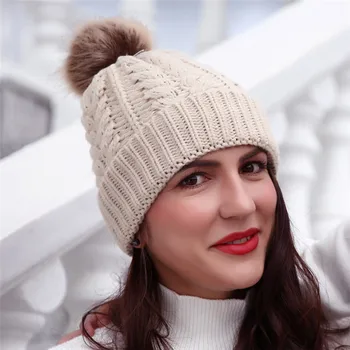 2019 fashion vinter hatte til kvinder big hair bolden beanie huer er håndlavet stribet strik hat solid farve kvindelige bonnet czapka zimowa