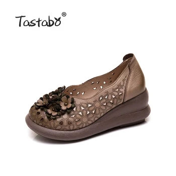 Tastabo 2019 damer hul Simple casual sko til damer daglige sko Komfortabel foring Håndlavede blomster øverste Lavvandede munden sko