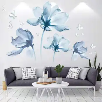 DIY 3D-Blå Blomster Butterfly Home Decor Væg Kunst Mærkat Plakat Til stuen, Sofa BackgroundWallpaper Tilbehør til Udsmykning