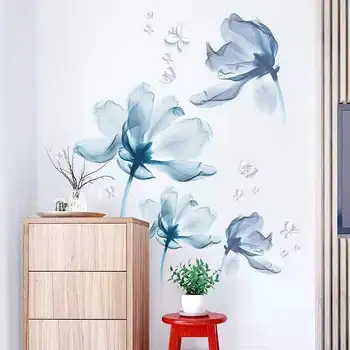 DIY 3D-Blå Blomster Butterfly Home Decor Væg Kunst Mærkat Plakat Til stuen, Sofa BackgroundWallpaper Tilbehør til Udsmykning