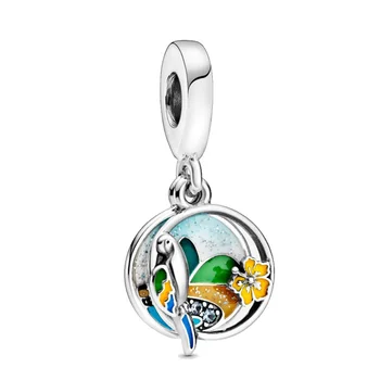 2020 Sommer Mode 925 Sterling Sølv Brasilien Stranden Papegøje Dingle Charms Perler passer Oprindelige Pandora Armbånd Kvinder DIY Smykker