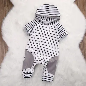 Nyfødte Baby Piger Boy Tøj Hætteklædte Romper På Tværs Af Korte Ærmer Buksedragt Søde Outfits Baby Drenge Tøj