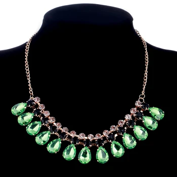 Overdrevet Vintage Grøn Krystal Statement Halskæde Krave Harpiks Sten Antikke Bib Choker Halskæde Smykker Til Kvinder