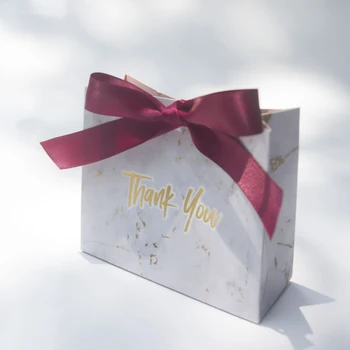 Kreative Marmoreret Candy Box Bryllup Favoriserer gaveæske Marble Style Chokolade Pakning Udsmykning TAK For Part Forsyninger & Bånd