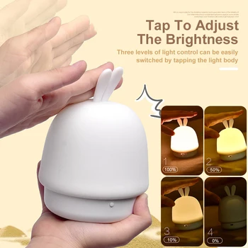 Søde Silikone Touch Sensor LED Nat Lys Til Børn, Baby, Børn Kanin Champignon Timing Funktion USB-Opladning LED Nat Lampe