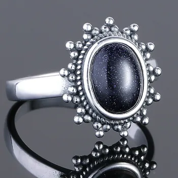 Sterling Sølv Ring, Nye Klassiske Blå Sandsten Gemstone Goose Sten Ring 7x9 Europa Retro Thai Overdrevet Sølv
