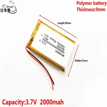 Liter energi batteri God Qulity 3,7 V,2000mAH 903759 Polymer lithium-ion / Li-ion-batteri i tablet pc-BANK,GPS,mp3,mp4