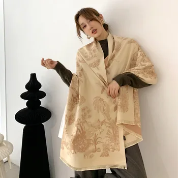 2020 Japansk stil Efteråret dame mode udskrive to-sidet cashmere Tørklæde vinteren holde varm uld Super store Populære kvaster Sjaler
