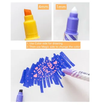 12pcs Magic Color Highlighter Pen Dobbelt-Ledes Epoptic Allochroi Liner Tegning Penne Stationery Office Skole Kunst Forsyninger H6809