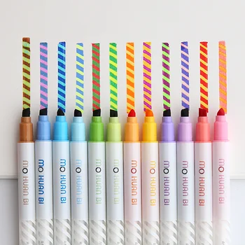 12pcs Magic Color Highlighter Pen Dobbelt-Ledes Epoptic Allochroi Liner Tegning Penne Stationery Office Skole Kunst Forsyninger H6809