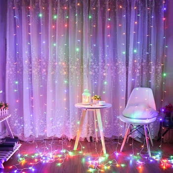 LED-Jul Krans Gardiner String Lys Fjernbetjening Fe Lys Dekoration Til Hjemmet/Soveværelse Indendørs Ferie Lys