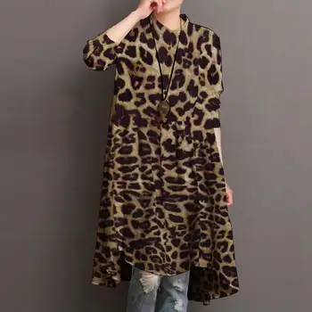 Efteråret Vintage Ternet Bluse ZANZEA Kvinder med Lange Ærmer Casual Skjorte Afslappet Blusas Chemise Mujer Boheme Leopard Printet Lange Toppe