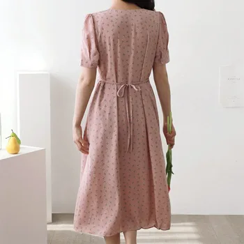 Sommeren Chiffon Kjoler Kvinde Blomster Ferie Dato Søde Koreanske Japan Style Tøj Design En Linje, Butterfly, Skjorte Kjole Med Lang Pink 603