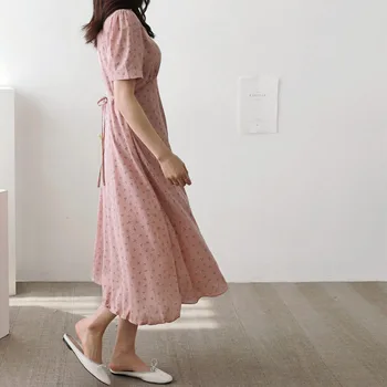 Sommeren Chiffon Kjoler Kvinde Blomster Ferie Dato Søde Koreanske Japan Style Tøj Design En Linje, Butterfly, Skjorte Kjole Med Lang Pink 603