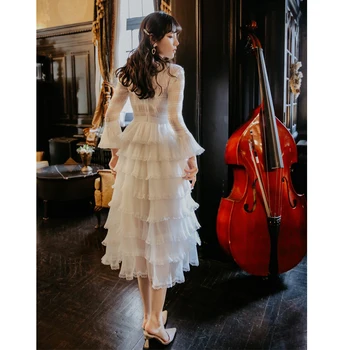 YAMDI sexet boho midi-kage kjole kjoler kvinder vintage-solid hvid lang flare ærmet 2020 a-linje elegant bane sommerfest robe
