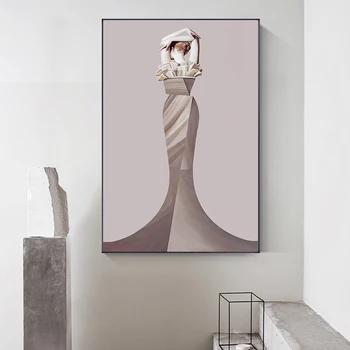 Moderne Kvinder Væg Kunst, Abstrakt Elegant Kjole Lady Lærred Maleri Klassisk Plakat Print Skønhed Væg Billeder Mode Home Decor