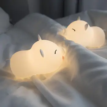 Tegnefilm Søde Gris LED Nat Lys Touch Sensor Farverige USB Silikone børn Børn Baby Soveværelse natbordet Lampe Toy Gaver