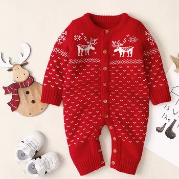 Jul Nyfødte Baby Sparkedragt Efterår Og Vinter Jul Hjorte Print Baby Piger Tøj Buksedragt Til Unisex Babytøj Tøj