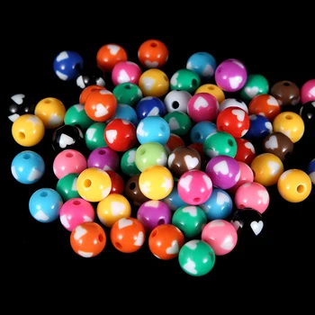 Hot Sælge 50 stk/masse 12mm Multi Farver Hjerte mønster Acryl Runde Perler Til gør det selv Armbånd & Halskæder Smykker Tilbehør
