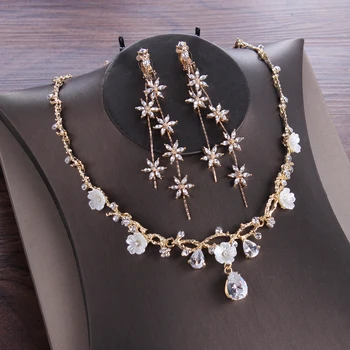 Barok Retro Guld Krystal Perle Brude Smykker Sæt-Halskæde, Øreringe Rhinestone Tiaras Crown Bryllup Afrikanske Perler Smykke Sæt