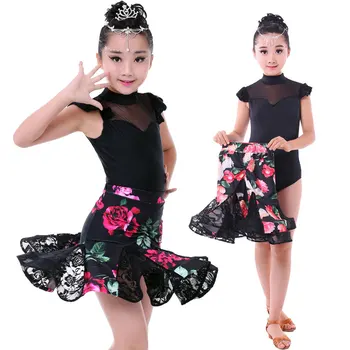 Sæt 2stk Pige Latin Dans Kjole Til Piger Ballroom Dancing Dress Girl Konkurrence Dancewear Kids Børne Dans Kostumer Sæt
