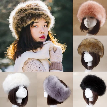 2020 Vinter Tykke Lodne Hårbånd Bløde Russiske Faux Fur Kvinder Girl Pels Hovedbøjle Hat Vinter Udendørs Earwarmer Opbevaring Af Hatte