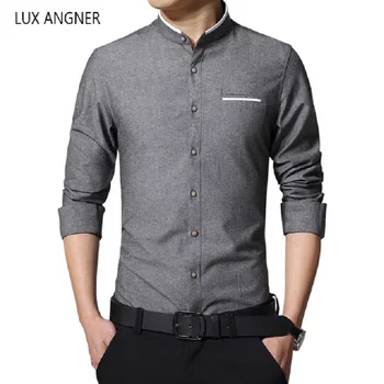 LUX ANGNER Mænds Casual Skjorte med Lange Ærmer Stå Krave Solid Skjorter i Slim Fit Mænd Business Kjole Skjorte