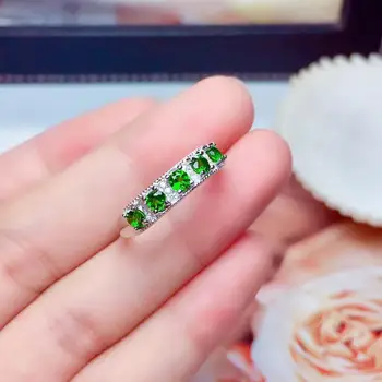 Mode-elegance Dejlige søde Række Naturlige grønne diopside Ring S925 Sølv Naturlig Gemstone Ring pige Women ' s party gave Smykker