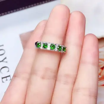 Mode-elegance Dejlige søde Række Naturlige grønne diopside Ring S925 Sølv Naturlig Gemstone Ring pige Women ' s party gave Smykker