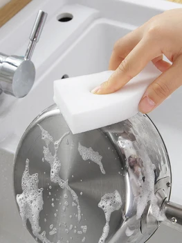 100pcs/pakke 100*60*20 mm Hvid Melamin Magic Sponge Svamp Viskelæder Til Køkken, Kontor, Badeværelse Rengøring Svamp