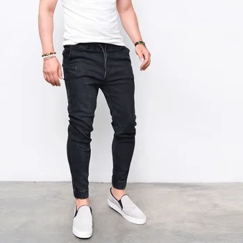 Afslappet Mænd Solid Jeans Slim Fit Fuld Længde Blyant Bukser Plus Size Lys Blå Sort Denim Jeans til Mænd Rippet Mandlige Bukser