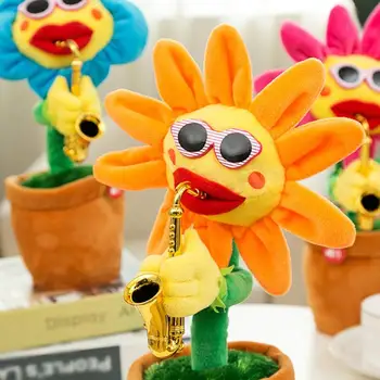 Sød Sang El-Toy Sun Flower Saxofon Sang Og Dans El-Blød Plys Legetøj Bil Dekoration, Pynt Legetøj