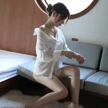 Sexet tynd-prissat pyjamas, der passer perspektiv chiffon skjorte perspektiv spice undertøj lady uniform forførelse tøj