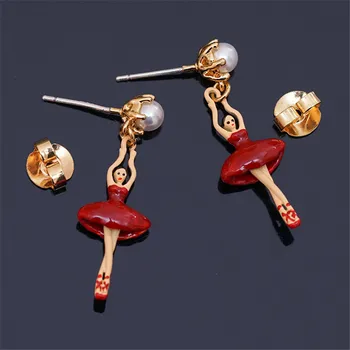 Koreansk stil temperament fashion vilde emalje glasur pearl stereo mini ballerina pige øreringe øre clips øreringe
