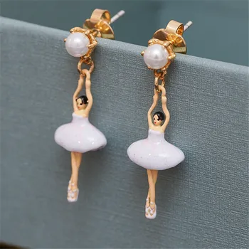 Koreansk stil temperament fashion vilde emalje glasur pearl stereo mini ballerina pige øreringe øre clips øreringe