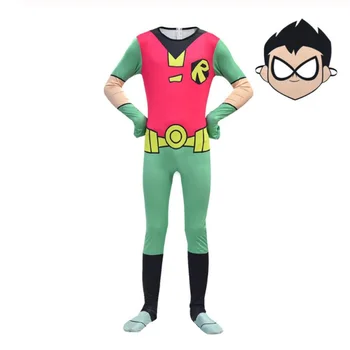 Nye Teen Titans Go Robin Cosplay Kostume 3D Børn Buksedragt Zentai Suit Kappe fødselsdagsfest Halloween Kostume Til Drenge, Piger