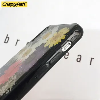 Crispyfish Rigtige Tørrede Blomster Gennemsigtig Soft TPU Silicone Case Til iPhone 7 8 Plus Sort Tilfældet For 6 6s X XR XS MAX Cover