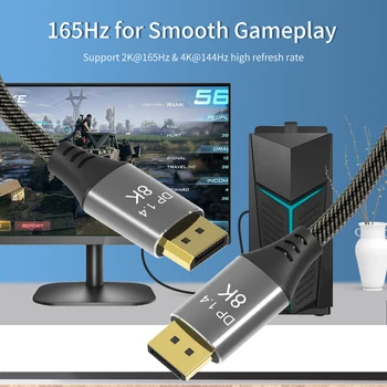 Super sejhed DisplayPort 1.4 8K Kabel-8K 60Hz 4K 144Hz DP1.4 Adapter 3D HDR 4:4:4, for Bærbare PC, Display Port til DisplayPort