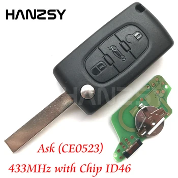 3 Knapper 433MHz Flip Folde nøglen Til Peugeot 407 307 308 807 Partner, Bil Fjernbetjening nøgle med ID46 Chip CE0523 HU83/VA2 Blade